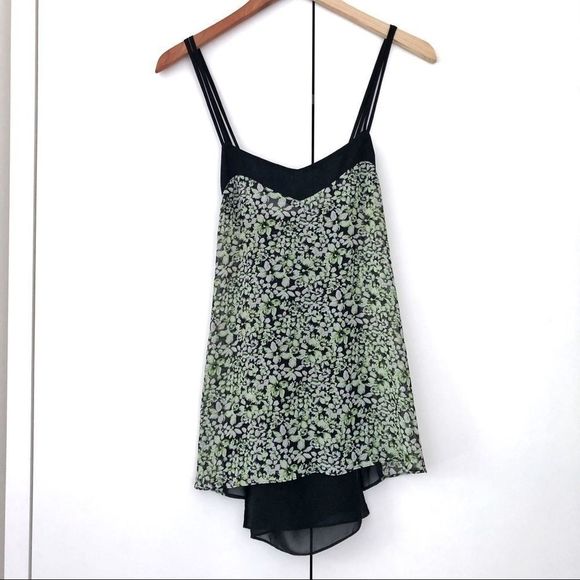 BCBGeneration Floral Tank Top Cami Sheer Spaghetti Straps Blouse - Picture 1 of 8